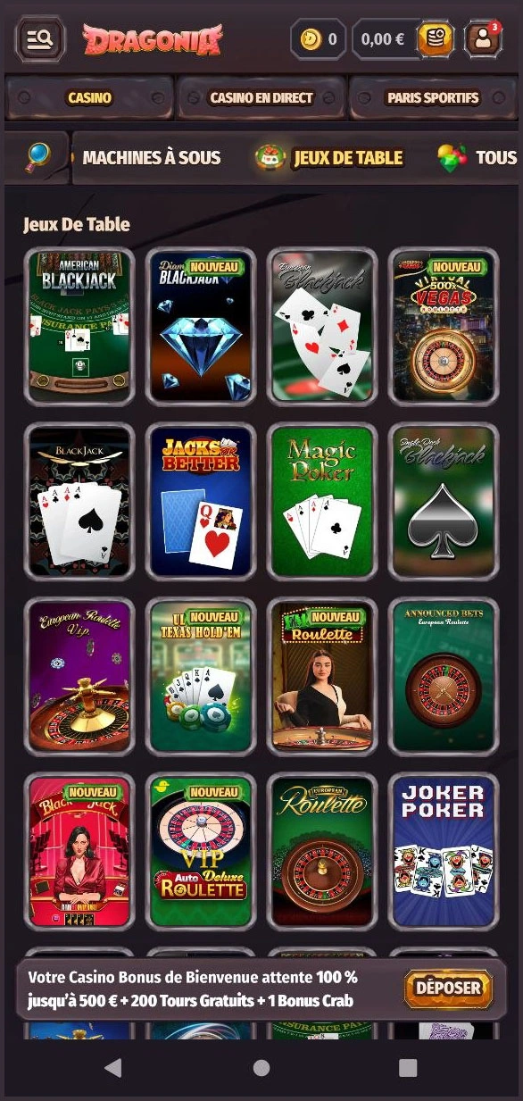 Casino en direct accessible depuis la France sur Dragonia Casino
