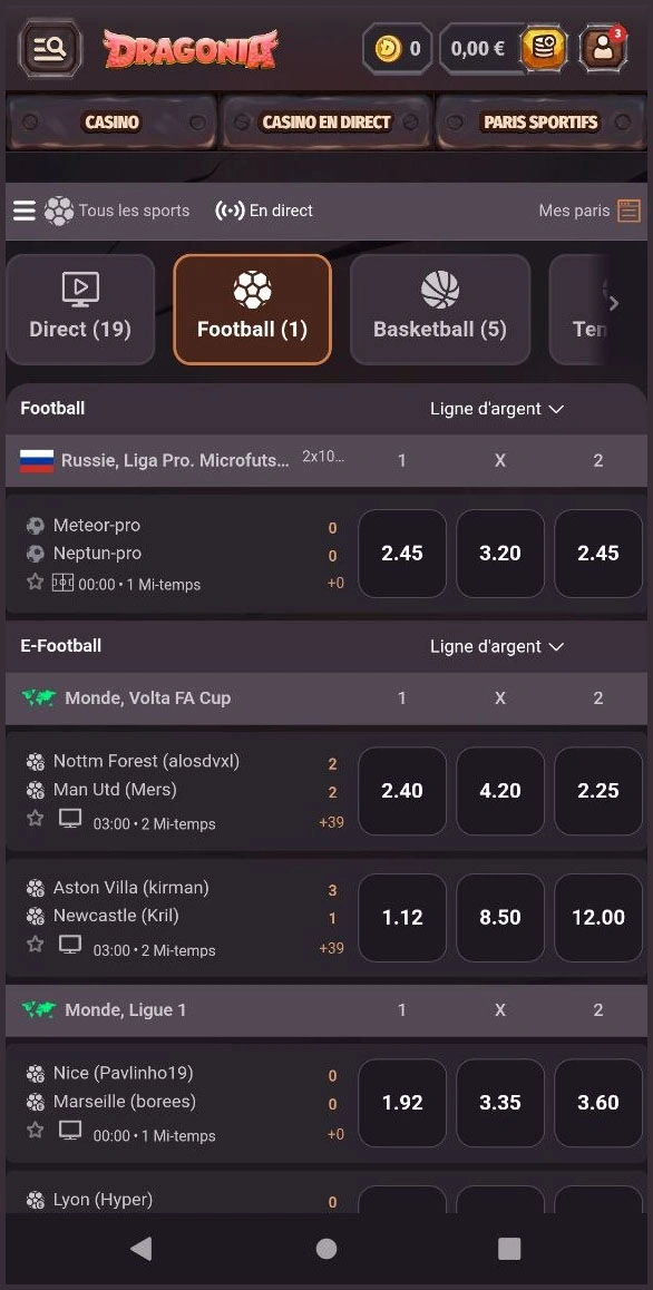 Paris sportifs en direct sur Dragonia Casino