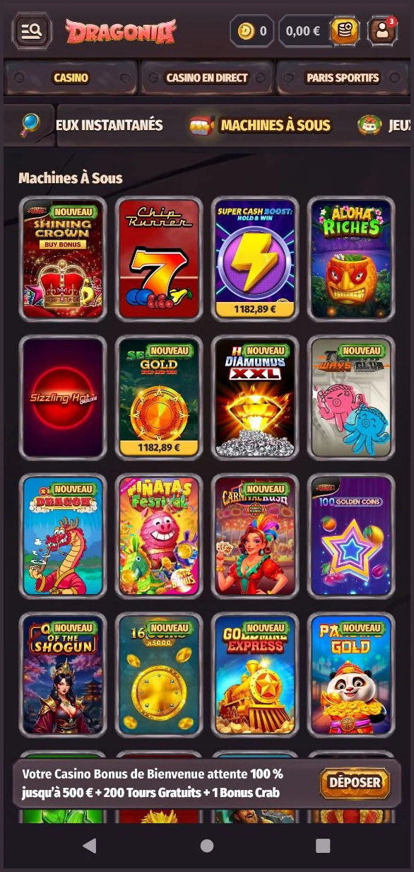 Top machines à sous disponibles sur Dragonia Casino